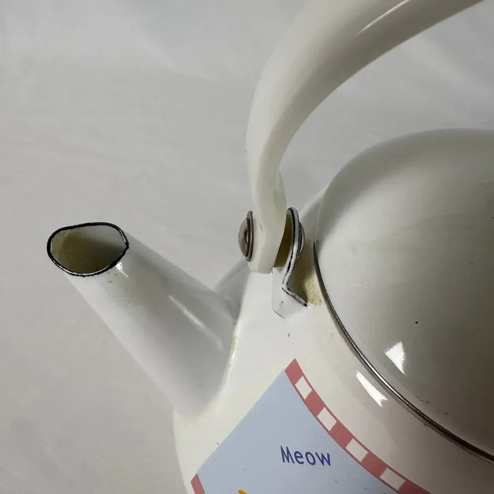 Vintage 80s Kitsch Whimsical Cat Enamel Kettle
